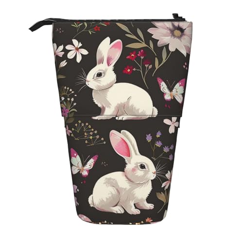 JKSEEPYN Teleskop-Federmäppchen, Federtasche, Feuerwerk, amerikanische Flagge, 4. Juli, niedlicher Bleistift-Organizer, tragbares Federmäppchen für Schule, Büro, Reisen, Festival Bunny Floral von JKSEEPYN