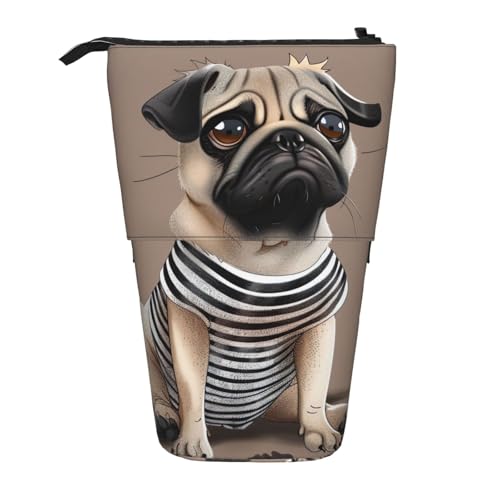 JKSEEPYN Teleskop-Federmäppchen, Federtasche, Feuerwerk, amerikanische Flagge, 4. Juli, niedlicher Bleistift-Organizer, tragbares Federmäppchen für Schule, Büro, Reisen, Niedlicher Mops-Hund 1 von JKSEEPYN