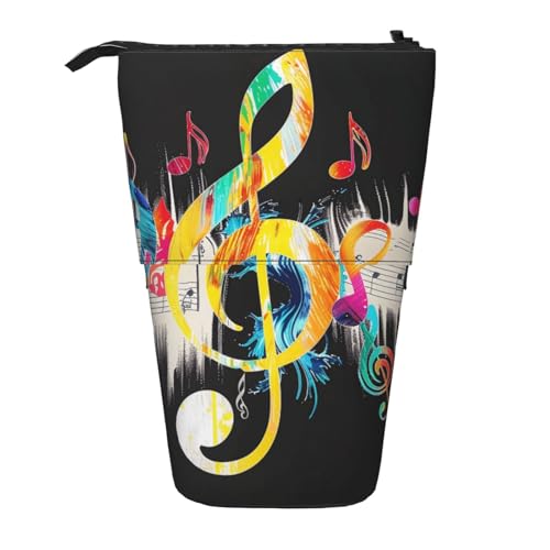 JKSEEPYN Teleskop-Federmäppchen, Federtasche, Kreuzfahrtschiff-Drucke, niedlicher Bleistift-Organizer, tragbare Bleistifttasche für Schule, Büro, Reisen, Bunte Musiknoten, Einheitsgröße, Schulranzen von JKSEEPYN