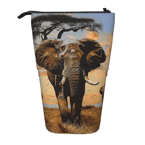 JKSEEPYN Teleskop-Federmäppchen, Stiftetasche, Bierblasendrucke, niedlicher Bleistift-Organizer, tragbare Bleistifttasche für Schule, Büro, Reisen, Afrikanischer Elefant, Einheitsgröße, Schulranzen von JKSEEPYN