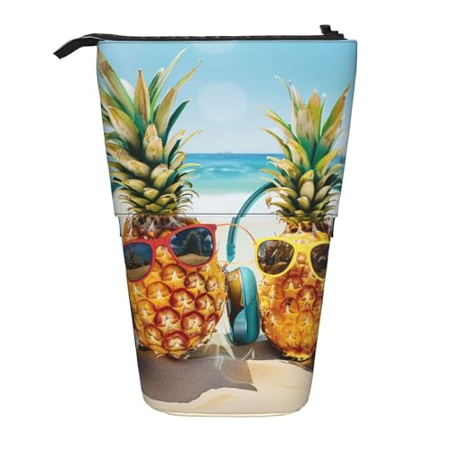 JKSEEPYN Teleskop-Federmäppchen, Stiftetasche, Bierblasendrucke, niedlicher Bleistift-Organizer, tragbare Bleistifttasche für Schule, Büro, Reisen, Beach Two Ananas Sea, Einheitsgröße, Schulranzen von JKSEEPYN