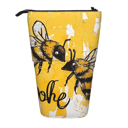 JKSEEPYN Teleskop-Federmäppchen, Stiftetasche, Bierblasendrucke, niedlicher Bleistift-Organizer, tragbare Bleistifttasche für Schule, Büro, Reisen, Bee Love Honey, Einheitsgröße, Schulranzen von JKSEEPYN