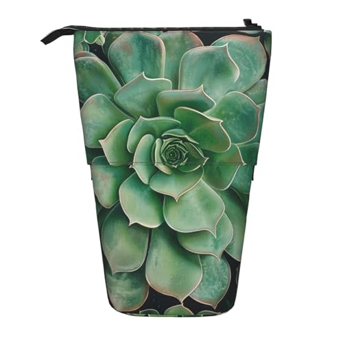 JKSEEPYN Teleskop-Federmäppchen, Stiftetasche, Frohe Weihnachten, 1 Drucke, niedlicher Bleistift-Organizer, tragbares Federmäppchen für Schule, Büro, Reisen, Grüne Sukkulente, Einheitsgröße von JKSEEPYN