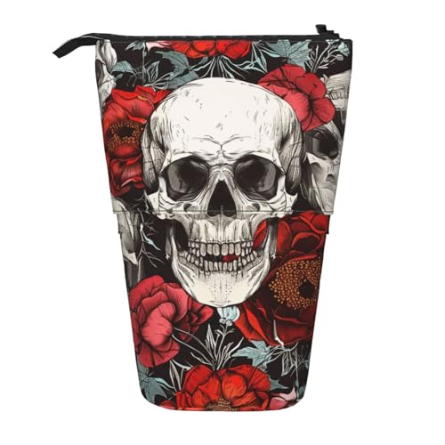 JKSEEPYN Teleskop-Federmäppchen, Stiftetasche, Frohe Weihnachten, 1 Drucke, niedlicher Bleistift-Organizer, tragbares Federmäppchen für Schule, Büro, Reisen, Halloween Totenkopf, Einheitsgröße von JKSEEPYN