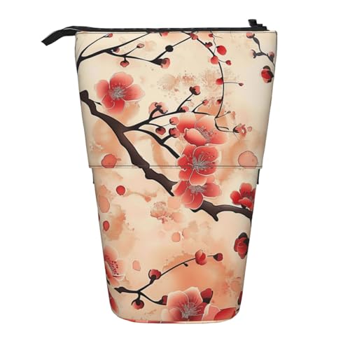 JKSEEPYN Teleskop-Federmäppchen, Stiftetasche, Frohe Weihnachten, 1 Drucke, niedlicher Bleistift-Organizer, tragbares Federmäppchen für Schule, Büro, Reisen, Japanisches Pflaumenblumen, Einheitsgröße von JKSEEPYN