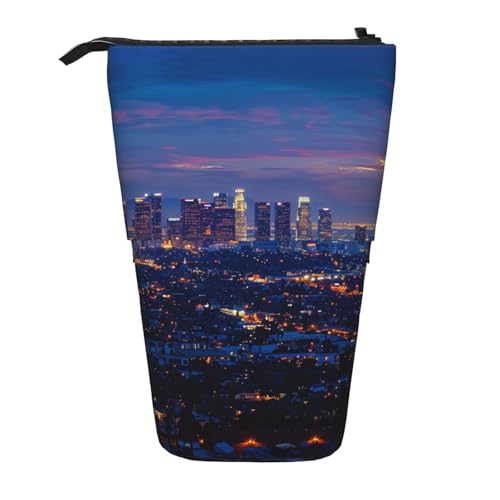 JKSEEPYN Teleskop-Federmäppchen, Stiftetasche, Frohe Weihnachten, 1 Drucke, niedlicher Bleistift-Organizer, tragbares Federmäppchen für Schule, Büro, Reisen, Los Angeles Skyline, Einheitsgröße von JKSEEPYN