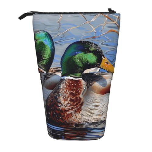 JKSEEPYN Teleskop-Federmäppchen, Stiftetasche, Frohe Weihnachten, 1 Drucke, niedlicher Bleistift-Organizer, tragbares Federmäppchen für Schule, Büro, Reisen, Stockente 1, Einheitsgröße, Schulranzen von JKSEEPYN