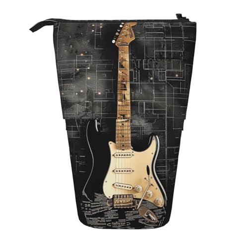 JKSEEPYN Teleskop-Federmäppchen, Stiftetasche, Glühwürmchen und Laternen-Drucke, niedlicher Bleistift-Organizer, tragbares Federmäppchen für Schule, Büro, Reisen, E-Gitarre, Einheitsgröße, Schulranzen von JKSEEPYN