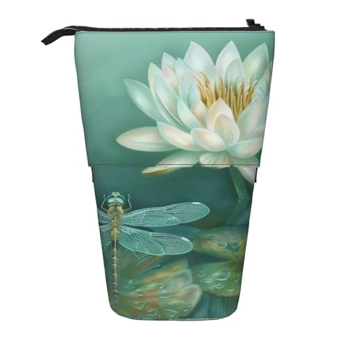 JKSEEPYN Teleskop-Federmäppchen, Stiftetasche, Glühwürmchen und Laternen-Drucke, niedlicher Bleistift-Organizer, tragbares Federmäppchen für Schule, Büro, Reisen, Libelle mit Seerose, Einheitsgröße von JKSEEPYN