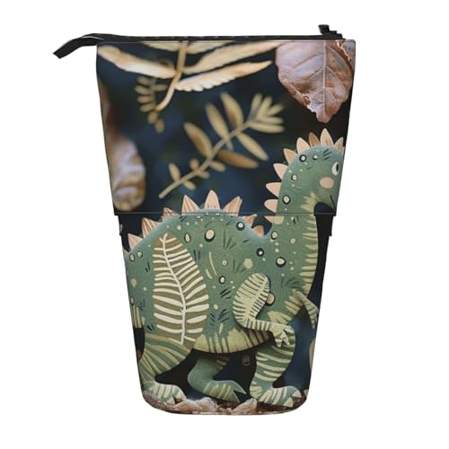 JKSEEPYN Teleskop-Federmäppchen, Stiftetasche, Glühwürmchen und Laternen-Drucke, niedlicher Bleistift-Organizer, tragbares Federmäppchen für Schule, Büro, Reisen, Niedlicher Dinosaurier, Einheitsgröße von JKSEEPYN