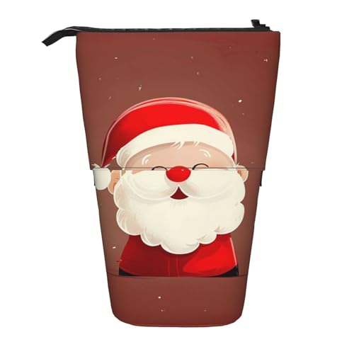 JKSEEPYN Teleskop-Federmäppchen, Stiftetasche, Glühwürmchen und Laternen-Drucke, niedlicher Bleistift-Organizer, tragbares Federmäppchen für Schule, Büro, Reisen, Niedlicher Weihnachtsmann von JKSEEPYN