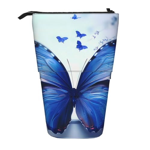 JKSEEPYN Teleskop-Federmäppchen, Stiftetasche, Glühwürmchen und Laternen-Drucke, niedlicher Bleistift-Organizer, tragbares Federmäppchen für Schule, Büro, Reisen, Niedlicher blauer Schmetterling von JKSEEPYN