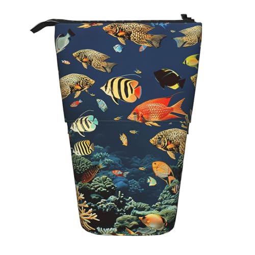 JKSEEPYN Teleskop-Federmäppchen, Stiftetasche, Gothic-Rosen-Drucke, niedlicher Bleistift-Organizer, tragbares Federmäppchen für Schule, Büro, Reisen, Fischmuster, Einheitsgröße, Schulranzen von JKSEEPYN