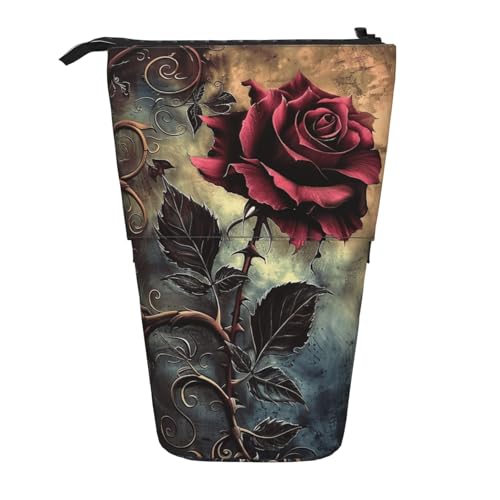 JKSEEPYN Teleskop-Federmäppchen, Stiftetasche, Gothic-Rosen-Drucke, niedlicher Bleistift-Organizer, tragbares Federmäppchen für Schule, Büro, Reisen, Gothic Rose, Einheitsgröße, Schulranzen von JKSEEPYN