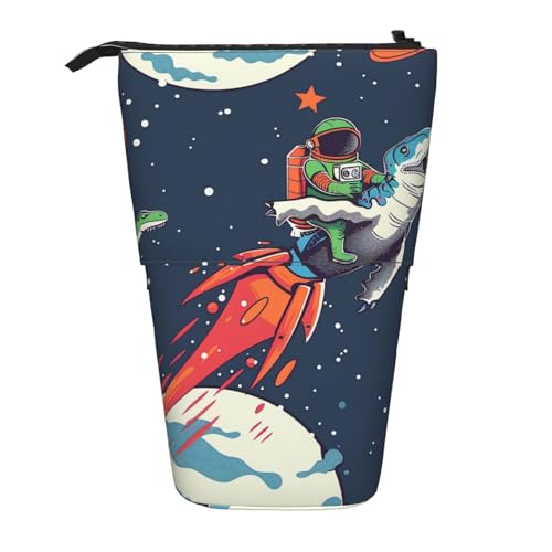 JKSEEPYN Teleskop-Federmäppchen, Stiftetasche, Gothic-Rosen-Drucke, niedlicher Bleistift-Organizer, tragbares Federmäppchen für Schule, Büro, Reisen, Lustiger Astronaut, niedliche Dinosaurier-Rakete von JKSEEPYN