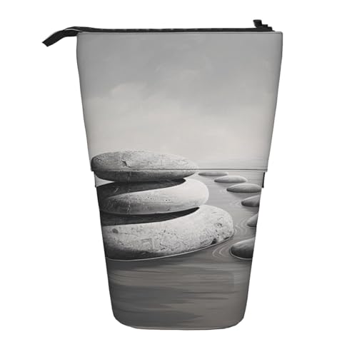 JKSEEPYN Teleskop-Federmäppchen, Stiftetasche, Kauai Hawaii Seashore Prints Cute Pencil Organizer, Portable Pencil Bag for School Office Travel, Bild mit grauen Zen-Steinen, Einheitsgröße, Schulranzen von JKSEEPYN