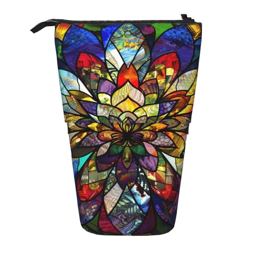 JKSEEPYN Teleskop-Federmäppchen, Stiftetasche, Kauai Hawaii Seashore Prints Cute Pencil Organizer, Portable Pencil Bag for School Office Travel, Buntglas mit Blumendesign, Einheitsgröße, Schulranzen von JKSEEPYN