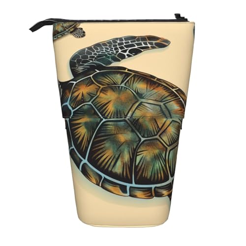 JKSEEPYN Teleskop-Federmäppchen, Stiftetasche, Totenkopf-Yoga-Drucke, niedlicher Bleistift-Organizer, tragbares Federmäppchen für Schule, Büro, Reisen, Meeresschildkröte, Einheitsgröße, Schulranzen von JKSEEPYN