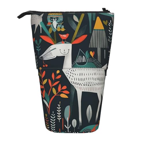 JKSEEPYN Teleskop-Federmäppchen, Stiftetasche, Totenkopf-Yoga-Drucke, niedlicher Bleistift-Organizer, tragbares Federmäppchen für Schule, Büro, Reisen, Skandinavische Tiere, Einheitsgröße, Schulranzen von JKSEEPYN