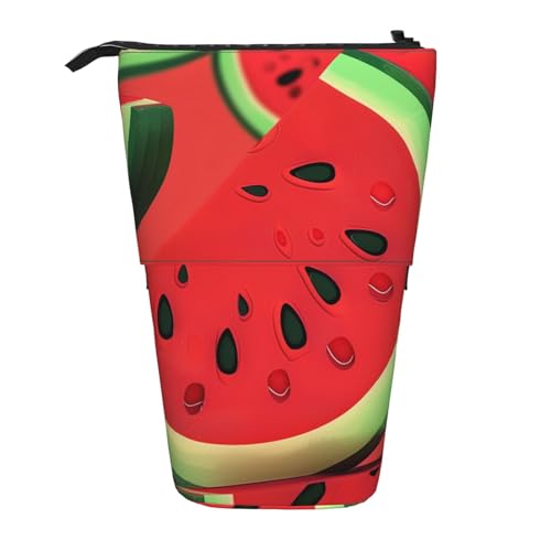 JKSEEPYN Teleskop-Federmäppchen, Stiftetasche, gestreifte Rose und Leopardenmuster, niedlicher Bleistift-Organizer, tragbare Bleistifttasche für Schule, Büro, Reisen, Rote Wassermelone, Einheitsgröße von JKSEEPYN