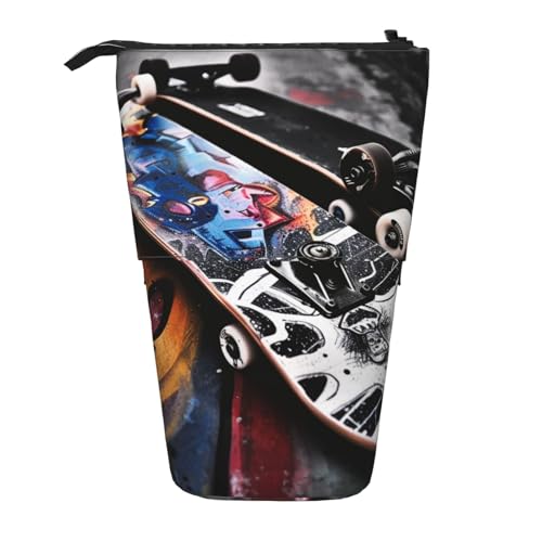 JKSEEPYN Teleskop-Federmäppchen, Stiftetasche, gestreifte Rose und Leopardenmuster, niedlicher Bleistift-Organizer, tragbare Bleistifttasche für Schule, Büro, Reisen, Skateboards, Einheitsgröße von JKSEEPYN