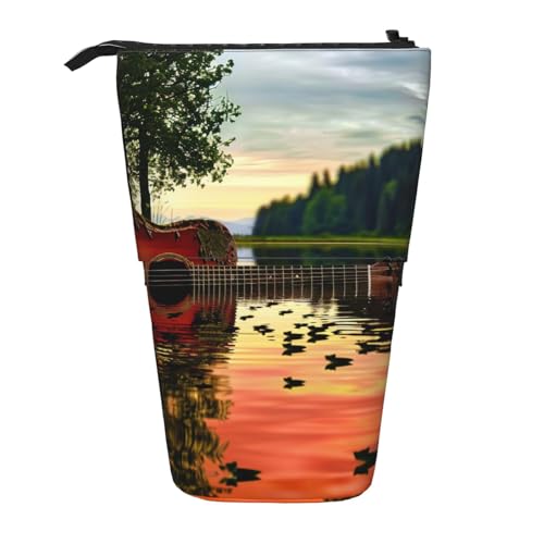 JKSEEPYN Teleskop-Federmäppchen, Stiftetasche, lila Schmetterlings-Drucke, niedlicher Bleistift-Organizer, tragbares Federmäppchen für Schule, Büro, Reisen, Lake Guitar Reflection, Einheitsgröße von JKSEEPYN