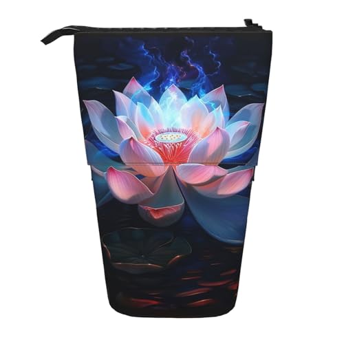 JKSEEPYN Teleskop-Federmäppchen, Stiftetasche, lila Schmetterlings-Drucke, niedlicher Bleistift-Organizer, tragbares Federmäppchen für Schule, Büro, Reisen, Lotusblüte, Einheitsgröße, Schulranzen von JKSEEPYN