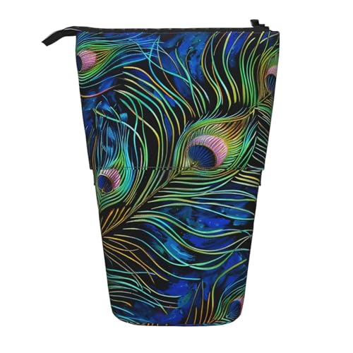 JKSEEPYN Teleskop-Federmäppchen, Stiftetasche, lila Schmetterlings-Drucke, niedlicher Bleistift-Organizer, tragbares Federmäppchen für Schule, Büro, Reisen, Pfauenfeder 1, Einheitsgröße, Schulranzen von JKSEEPYN