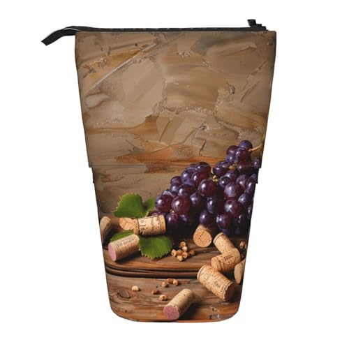 JKSEEPYN Teleskop-Federmäppchen, Stiftetasche, schwarz, weiß und rot, Rosen, niedlicher Bleistift-Organizer, tragbare Bleistifttasche für Schule, Büro, Reisen, Weinflaschen-Korken Trauben von JKSEEPYN