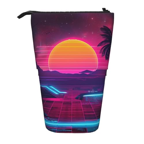 JKSEEPYN Teleskop-Federmäppchen, Stiftetasche, tropisches Strand-Pflanzen-Thema, niedlicher Bleistift-Organizer, tragbares Federmäppchen für Schule, Büro, Reisen, Retrowave-Bilder, Einheitsgröße von JKSEEPYN