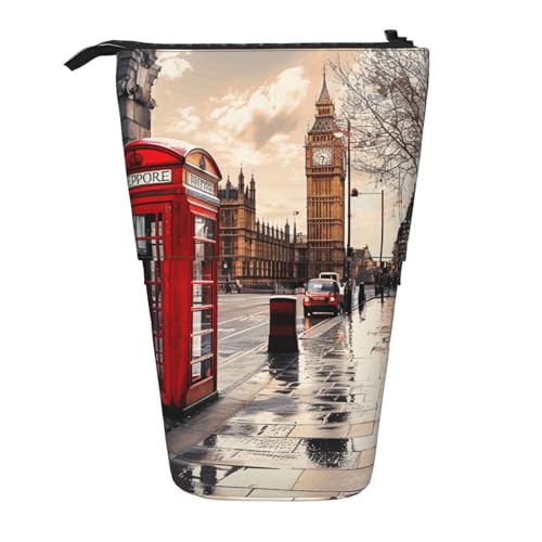 JKSEEPYN Teleskop-Federmäppchen, Stiftetasche, tropisches Strand-Pflanzen-Thema, niedlicher Bleistift-Organizer, tragbares Federmäppchen für Schule, Büro, Reisen, Rote Telefonzelle London Street von JKSEEPYN