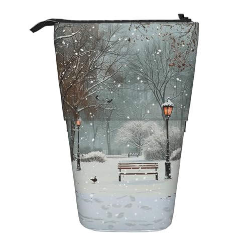 JKSEEPYN Teleskop-Federmäppchen, Stiftetasche, tropisches Strand-Pflanzen-Thema, niedlicher Bleistift-Organizer, tragbares Federmäppchen für Schule, Büro, Reisen, Schneefall im Park, Einheitsgröße von JKSEEPYN