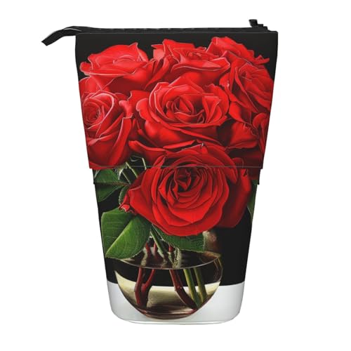JKSEEPYN Teleskop-Federmäppchen, Stiftetasche, tropisches Strand-Pflanzen-Thema, niedlicher Bleistift-Organizer, tragbares Federmäppchen für Schule, Büro, Reisen, rote rose, Einheitsgröße, Schulranzen von JKSEEPYN