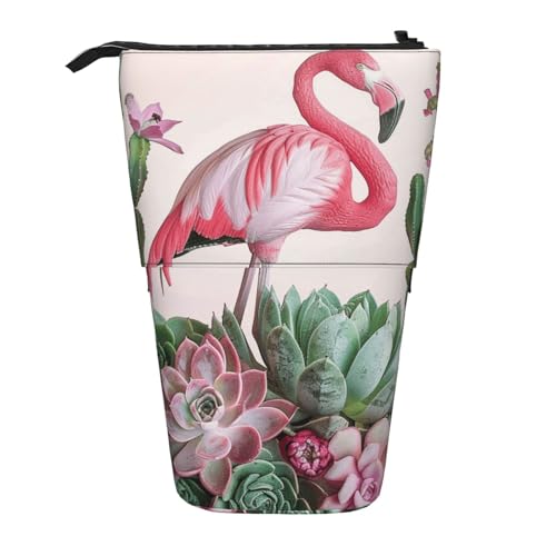 JKSEEPYN Teleskop-Federmäppchen, Stifttasche, Planetendrucke, niedlicher Bleistift-Organizer, tragbare Bleistifttasche für Schule, Büro, Reisen, Flamingo-Sukkulenten, Einheitsgröße, Schulranzen von JKSEEPYN