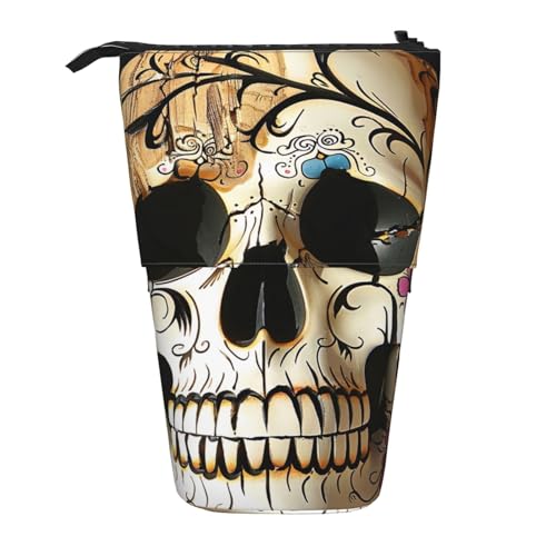 JKSEEPYN Teleskop-Federmäppchen, Stifttasche, Wildblumen-Motiv, Sonnenblumen-Drucke, niedlicher Bleistift-Organizer, tragbare Bleistifttasche für Schule, Büro, Reisen, Totenkopf 1, Einheitsgröße von JKSEEPYN