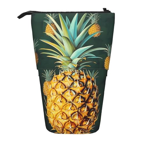 JKSEEPYN Teleskop-Federmäppchen, Stifttasche, Wildblumen-Motiv, Sonnenblumen-Drucke, niedlicher Bleistift-Organizer, tragbare Bleistifttasche für Schule, Büro, Reisen, Tropische Frucht-Ananas von JKSEEPYN