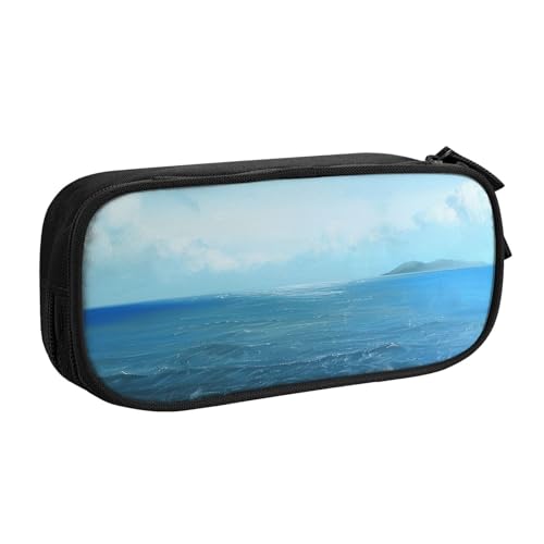 JKSEEPYN The Sea bedrucktes Federmäppchen, schwarz, Make-up-Organizer, doppellagige Reißverschlusstasche mit Stiftfächern und Taschen, für Büro, Reisen oder Schule, Schwarz , Einheitsgröße, von JKSEEPYN