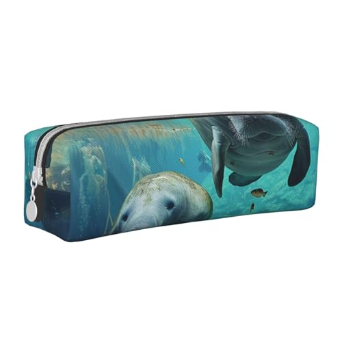 JKSEEPYN Westindisches Federmäppchen aus Leder mit Reißverschluss, bedruckt, minimalistisch, ultradünn, für die Schule, Kosmetiktasche, weiß, Einheitsgröße, Taschen-Organizer von JKSEEPYN