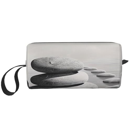 Kauai Kosmetiktasche mit Hawaii-Aufdruck, Make-up-Tasche für Damen, Reise-Kulturbeutel, Zubehör, Organizer mit Griff, Reißverschluss, Bild mit grauen Zen-Steinen, Einheitsgröße, Kosmetiktasche von JKSEEPYN