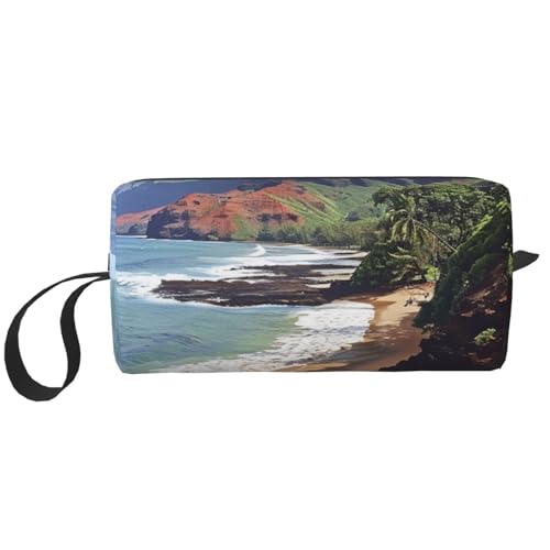 Kauai Kosmetiktasche mit Hawaii-Aufdruck, Make-up-Tasche für Damen, Reise-Kulturbeutel, Zubehör, Organizer mit Griff, Reißverschluss, Kauai Hawaii Seashore, Einheitsgröße, Kosmetiktasche von JKSEEPYN