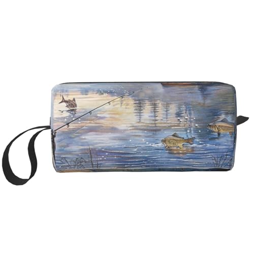 Kilauea Kosmetiktasche mit Vulkanaufdruck, Make-up-Tasche für Damen, Reise-Kulturbeutel, Zubehör, Organizer mit Griff, Reißverschluss, Angeln See Angler, Einheitsgröße, Kosmetiktasche von JKSEEPYN
