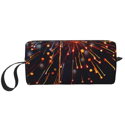 Kilauea Kosmetiktasche mit Vulkanaufdruck, Make-up-Tasche für Damen, Reise-Kulturbeutel, Zubehör, Organizer mit Griff, Reißverschluss, Feuerwerk bei Nacht, Einheitsgröße, Kosmetiktasche von JKSEEPYN