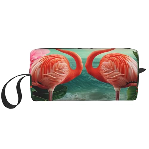 Komposition in Rot, Gelb, Blau und Schwarz, Kosmetiktasche, Make-up-Tasche für Damen, Reise-Kulturbeutel, Zubehör, Organizer mit Griff, Reißverschluss, Zwei Flamingos, Einheitsgröße, Kosmetiktasche von JKSEEPYN