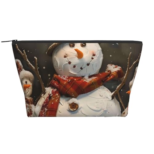 Komposition in Rot, Gelb, Blau und Schwarz, Trapez-Make-up-Tasche, Reise-Kosmetik-Organizer mit Schaumstoffpolsterung für Fitnessstudio, Büro und Wochenendausflüge, Weihnachts-Schneemann von JKSEEPYN