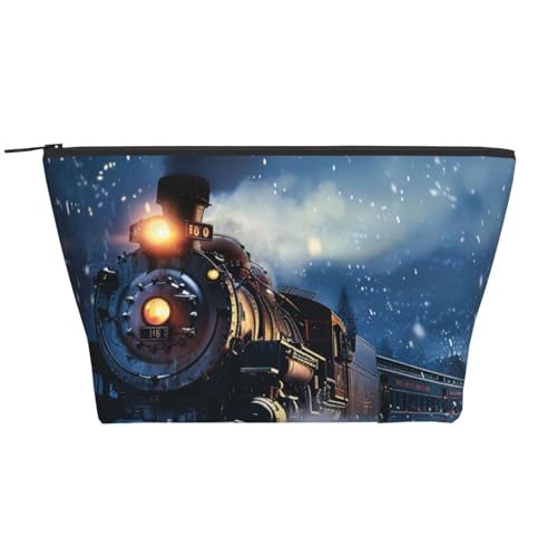 Komposition in Rot, Gelb, Blau und Schwarz, Trapez-Make-up-Tasche, Reise-Kosmetik-Organizer mit Schaumstoffpolsterung für Fitnessstudio, Büro und Wochenendausflüge, Winter Weihnachten Schnee Nacht von JKSEEPYN