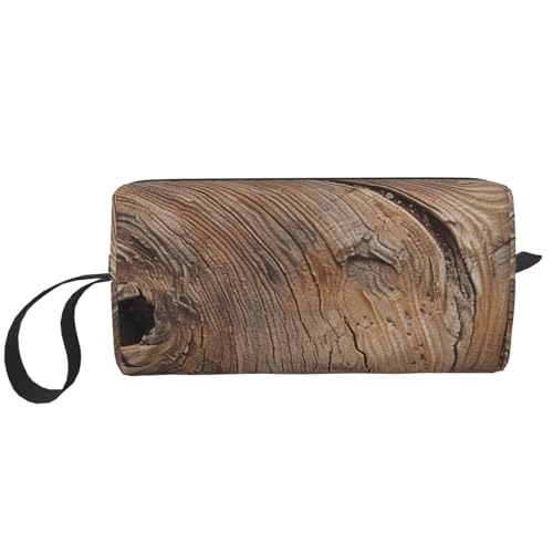 Kosmetiktasche, Make-up-Tasche für Damen, Reise-Kulturbeutel, Zubehör, Organizer mit Griff, Reißverschluss, Schwarz / Weiß / Rot, Holzmaserung, Einheitsgröße, Kosmetiktasche von JKSEEPYN