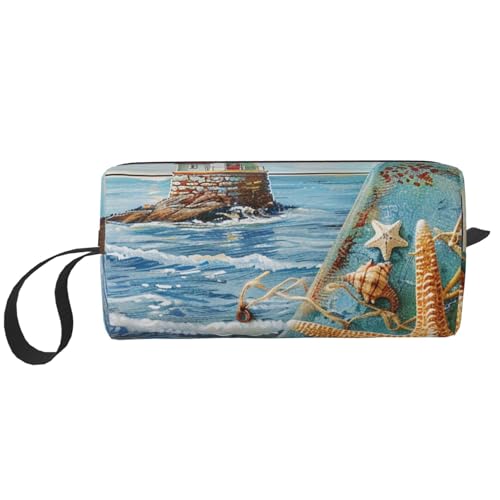 Kosmetiktasche, Make-up-Tasche für Damen, Reise-Kulturbeutel, Zubehör, Organizer mit Griff, Reißverschluss, Schwarz / Weiß / Rot, Strand, Einheitsgröße, Kosmetiktasche von JKSEEPYN