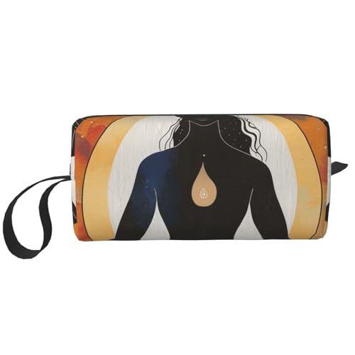 Kosmetiktasche, Make-up-Tasche für Damen, Reise-Kulturbeutel, Zubehör, Organizer mit Griff, Reißverschluss, Schwarz / Weiß / Rot, Yoga Meditation, Einheitsgröße, Kosmetiktasche von JKSEEPYN