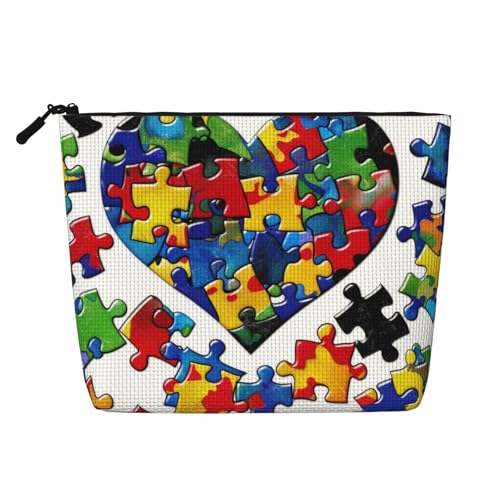 Kosmetiktasche aus Leinen, Motiv: Autismus-Bewusstsein, Puzzleteile, Herzmuster, Kulturbeutel, personalisierbar, Reise-Make-up-Kosmetiktasche für Frauen und Mütter, Schwarz , Einheitsgröße, Kosmetiktasche aus Leinen, Motiv: Autismus-Bewusstsein, Puzzleteile, Herzmuster, Kulturbeutel, personalisierbar, Reise-Make-up-Kosmetiktasche für Frauen und Mütter, Schwarz , Einheitsgröße, von JKSEEPYN