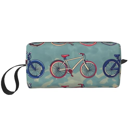 Kosmetiktasche für Damen, Motiv: Sonnenuntergang, Ozean, für Reisen, Kulturbeutel, Zubehör, Organizer mit Griff, Reißverschluss, Cartoon-Fahrräder, Radfahren, Einheitsgröße, Kosmetiktasche von JKSEEPYN